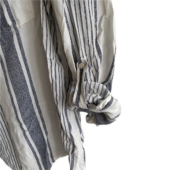 JOIE Silk Striped Popover Blouse Blue White L - Picture 3 of 10